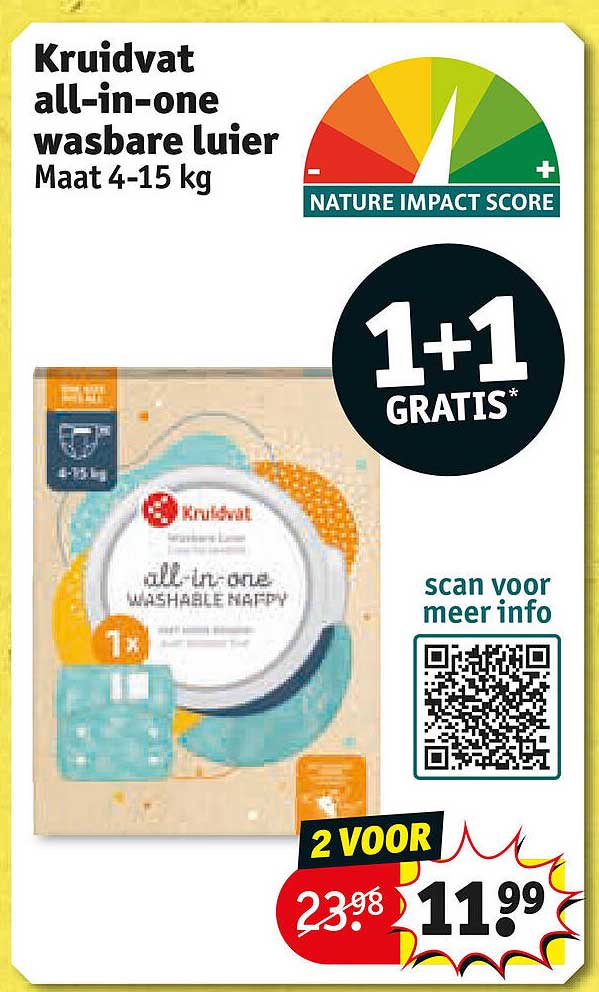 Kruidvat all-in-one wasbare luier Maat 4-15 kg 1+1 GRATIS