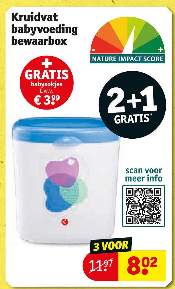 Kruidvat babyvoeding bewaarbox + GRATIS babysokjes t.w.v. € 3,99 2+1 GRATIS