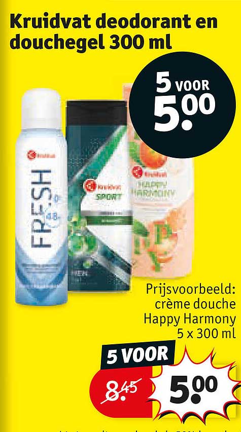 Kruidvat deodorant en douchegel 300 ml 5 VOOR 5.00