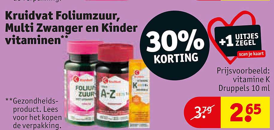 Kruidvat Foliumzuur, Multi Zwanger en Kinder vitaminen* 30% KORTING