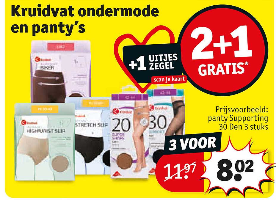 Kruidvat ondermode en panty’s +1 uitjes zegel 2+1 gratis*