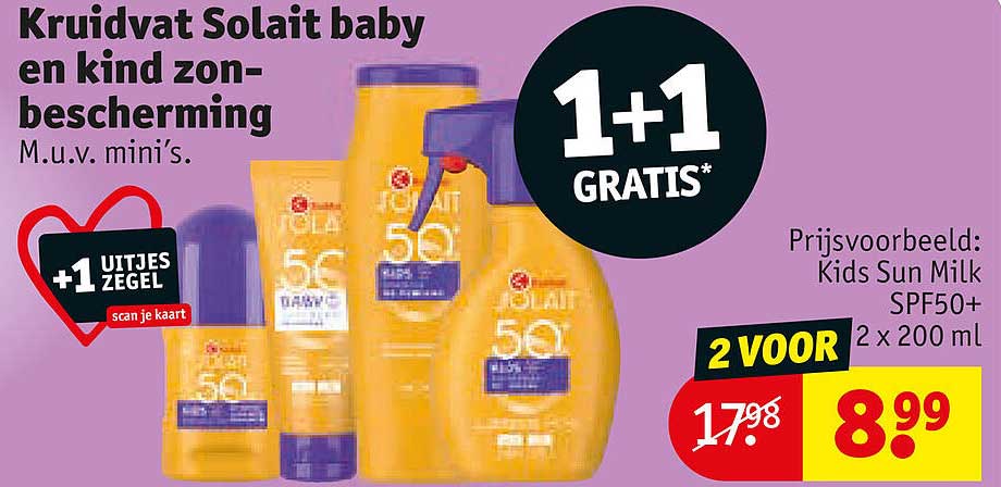 Kruidvat Solaït baby en kind zon-bescherming M.u.v. mini's. 1+1 GRATIS*