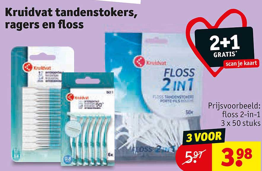Kruidvat tandenstokers, ragers en floss 2+1 gratis
