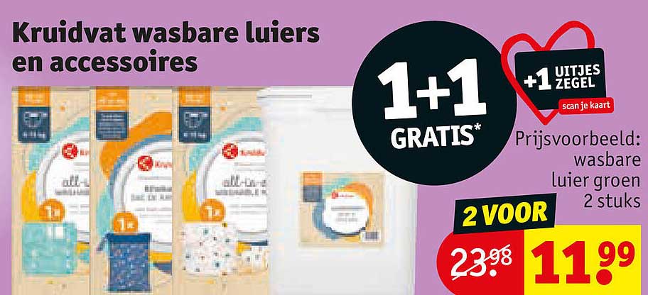 Kruidvat wasbare luiers en accessoires 1+1 GRATIS*