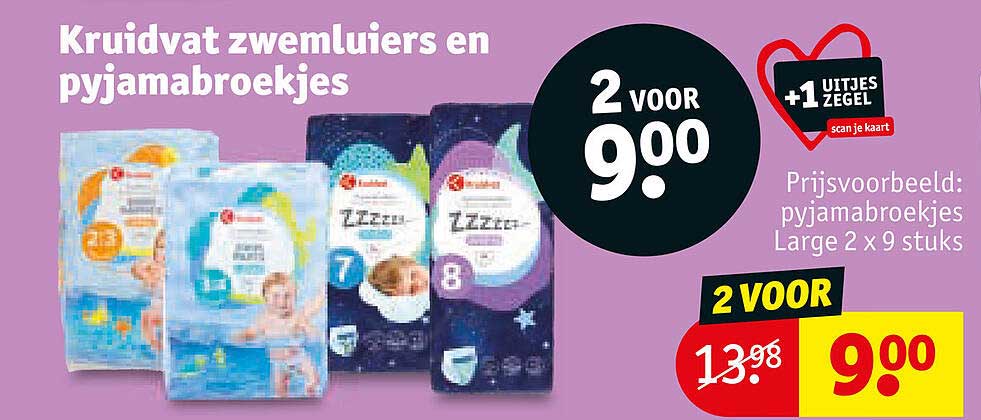 Kruidvat zwemluiers en pyjamabroekjes 2 voor 9.00 +1 Uitjes zegel