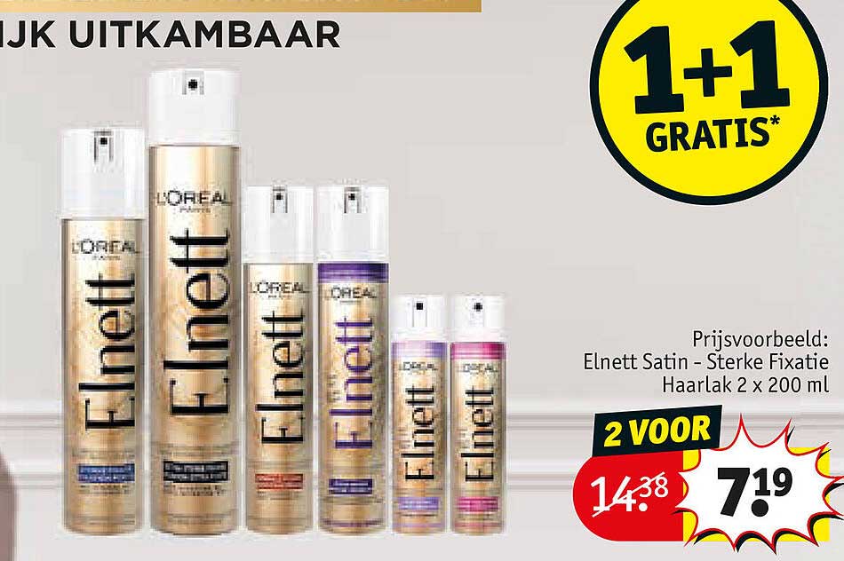 L'Oréal Elnett Satin - Sterke Fixatie Haarlak 2 x 200 ml 1+1 gratis