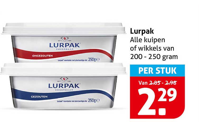 Lurpak Alle kuipen of wikkels van 200 - 250 gram PER STUK