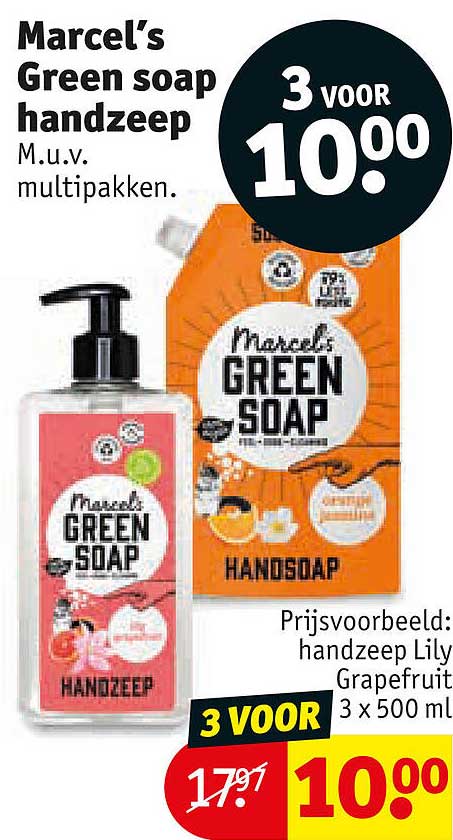 Marcel's Green soap handzeep M.u.v. multipakken. 3 voor 10,00