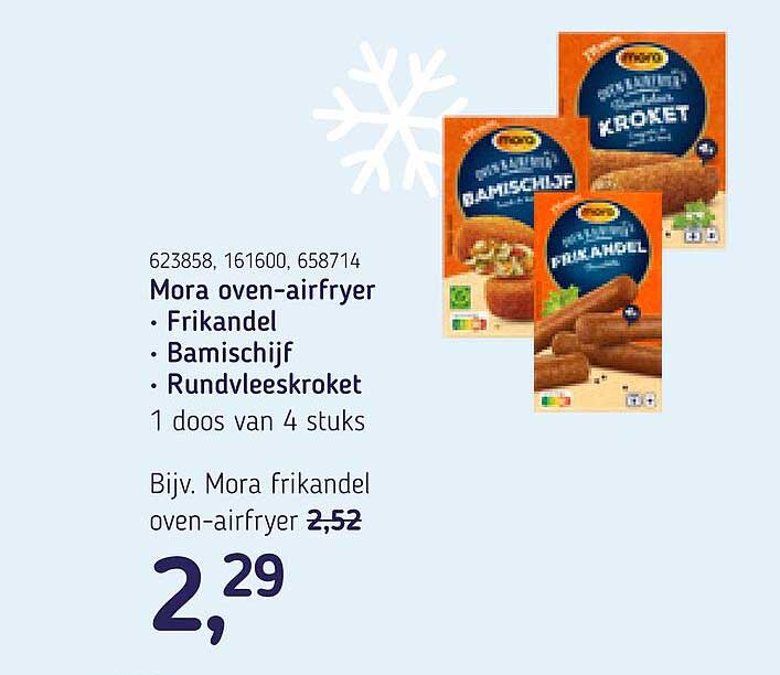 Mora oven-airfryer Frikandel Bamisschijf Rundvleeskroket 1 doos van 4 stuks