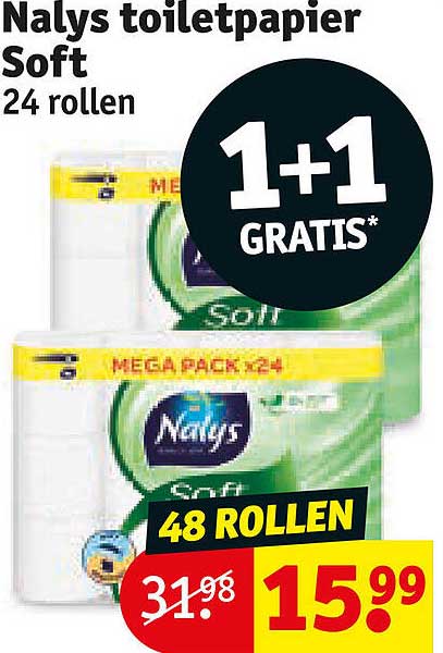 Nalys toiletpapier Soft 24 rollen 1+1 gratis