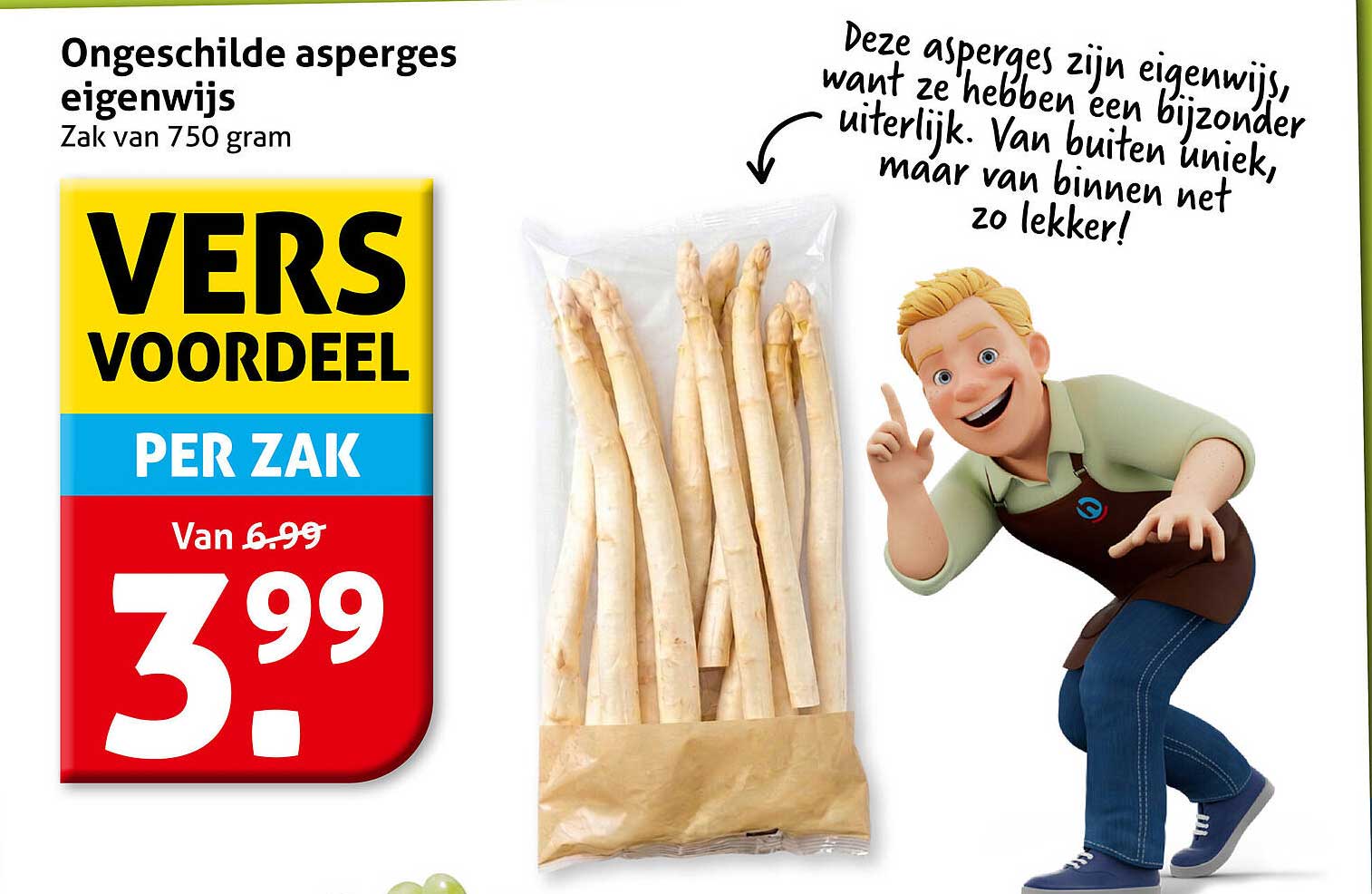 Ongeschilde asperges eigenwijs Zak van 750 gram