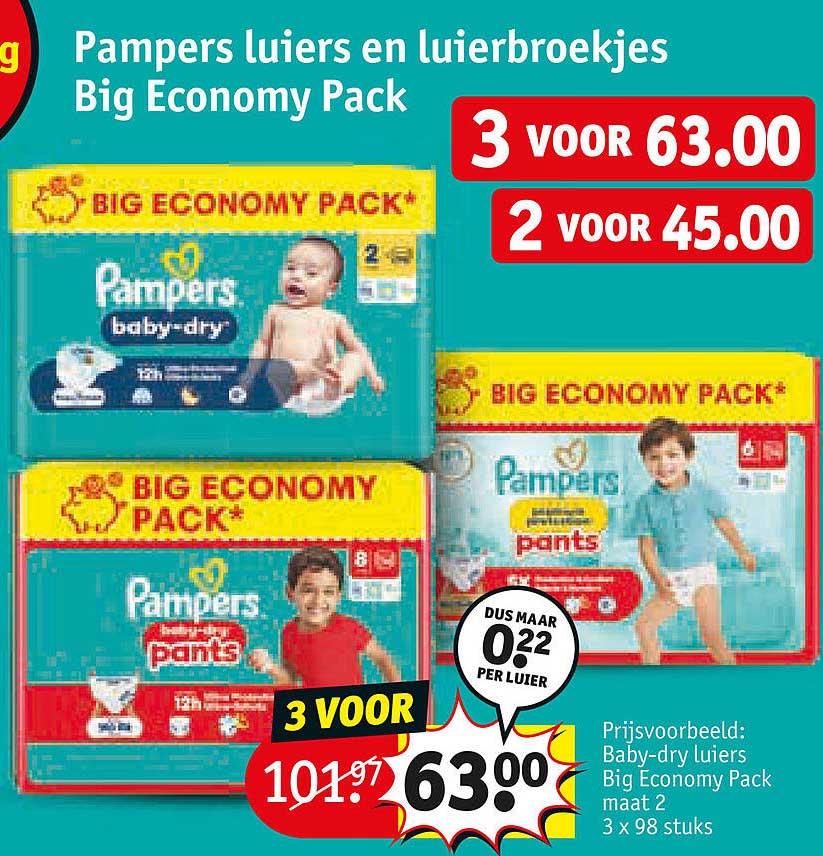 Pampers luiers en luierbroekjes Big Economy Pack 3 voor 63.00