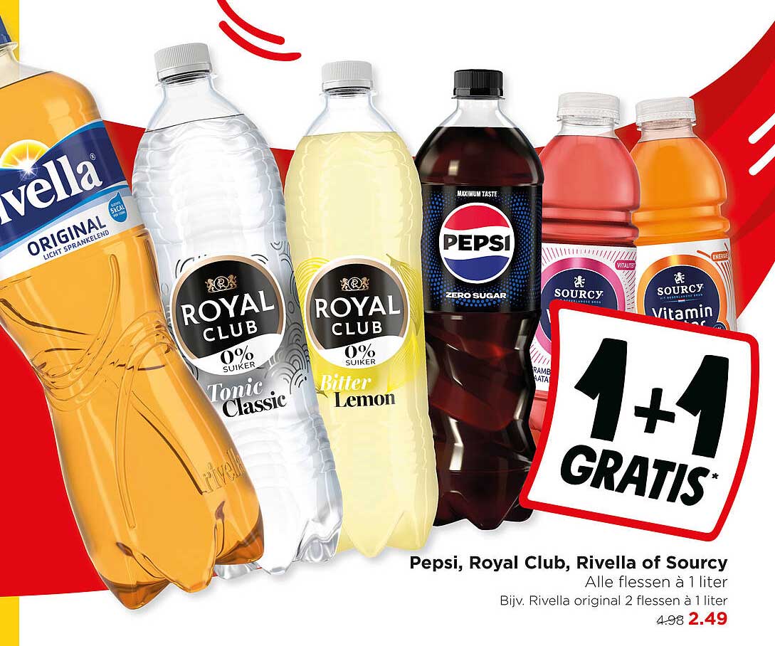 Pepsi, Royal Club, Rivella of Sourcy 1+1 gratis