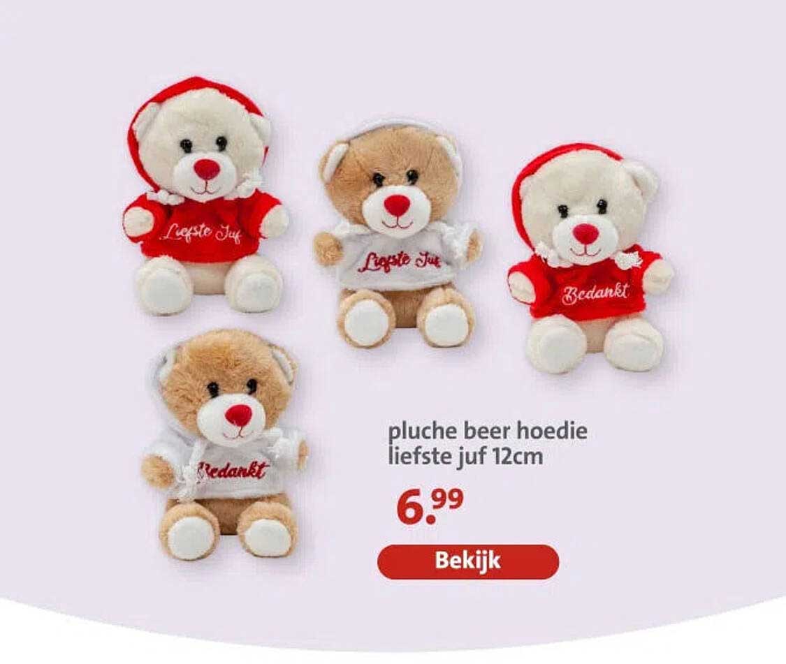 pluche beer hoodie liefste juf 12cm