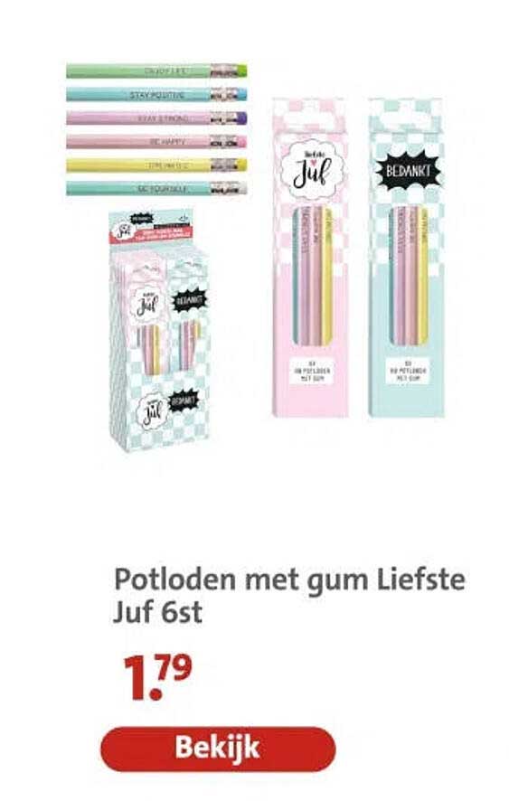 Potloden met gum Liefste Juf 6st