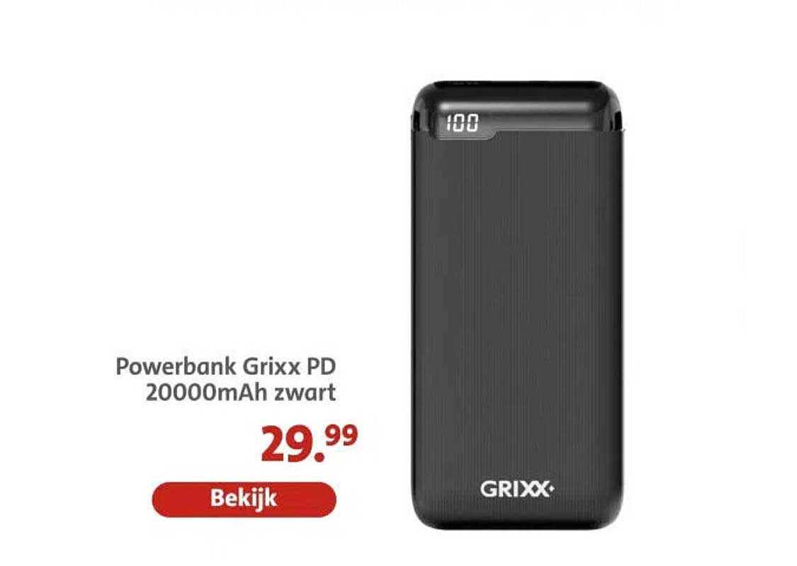 Powerbank Grixx PD 20000mAh zwart