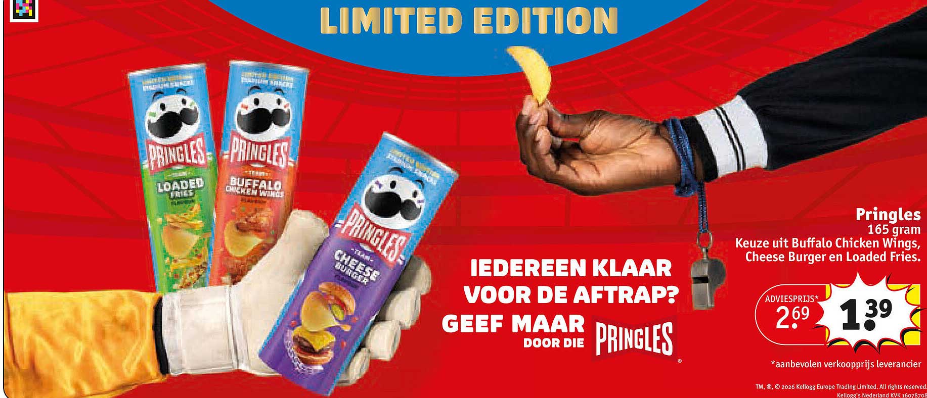 Pringles 165 gram Keuze uit Buffalo Chicken Wings, Cheese Burger en Loaded Fries.