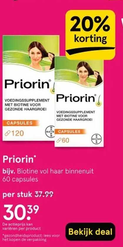 Priorin* bijv. Biotine vol haar binnenuit 60 capsules 20% korting