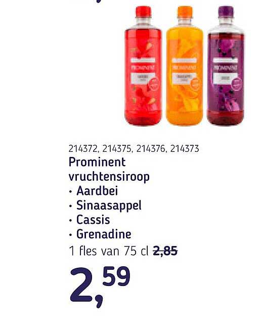 Prominent vruchtensiroop Aardbei Sinaasappel Cassis Grenadine