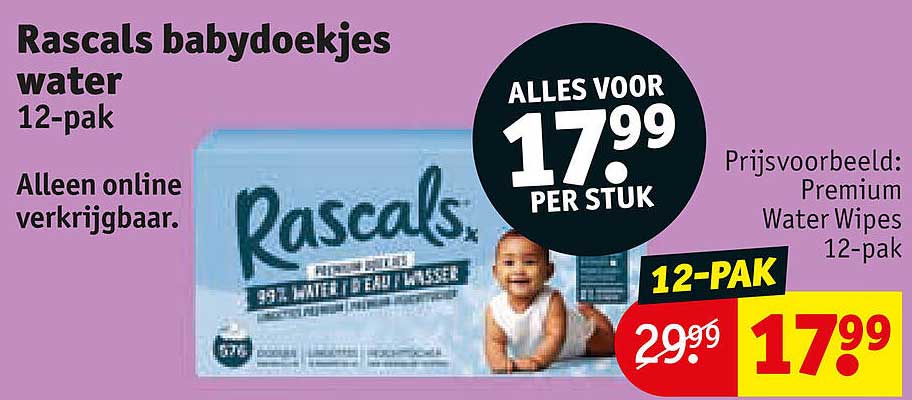 Rascals babydoekjes water 12-pak