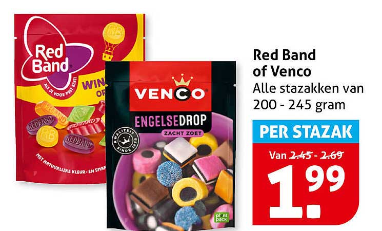Red Band of Venco Alle stazakken van 200 - 245 gram PER STAZAK