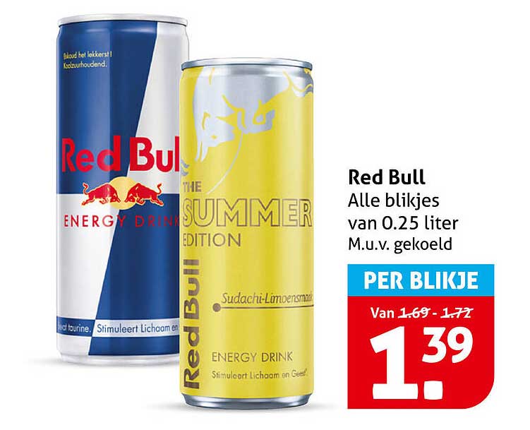 Red Bull Alle blikjes van 0.25 liter M.u.v. gekoeld PER BLIKJE
