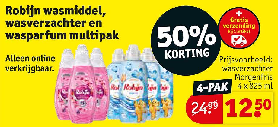 Robijn wasmiddel, wasverzachter en wasparfum multipak 50% KORTING