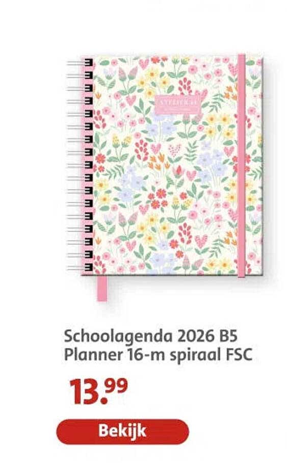 Schoolagenda 2026 B5 Planner 16-m spiraal FSC