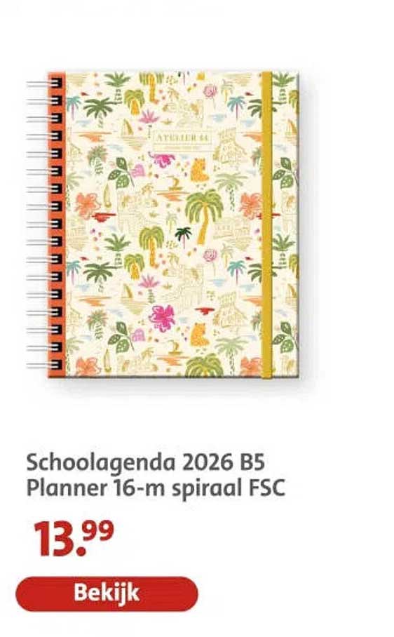 Schoolagenda 2026 B5 Planner 16-m spiraal FSC