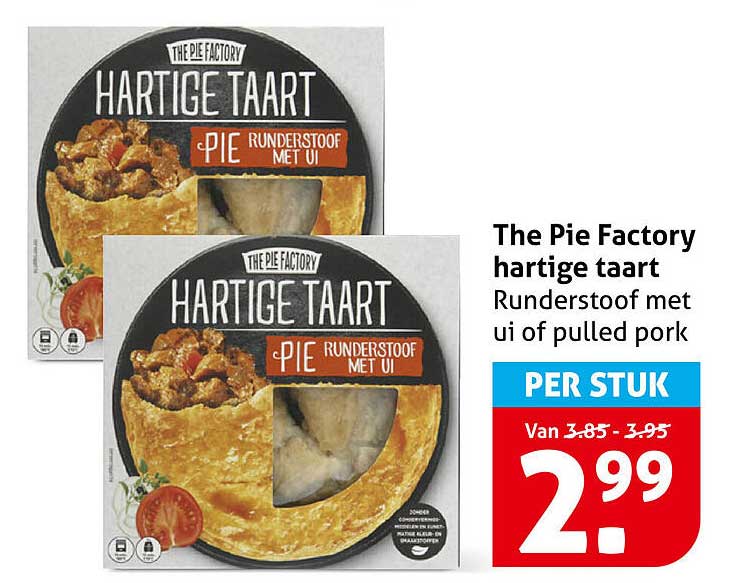 The Pie Factory hartige taart Runderstooft met ui of pulled pork