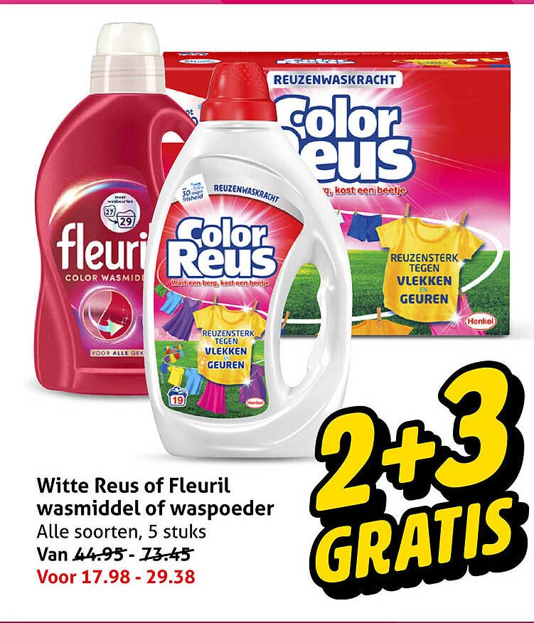 Witte Reus of Fleuril wasmiddel of waspoeder Alle soorten, 5 stuks 2+3 GRATIS