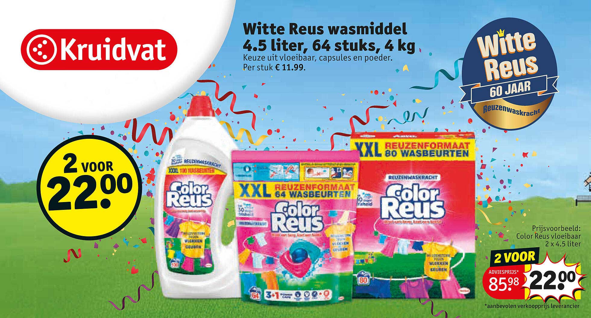 Witte Reus wasmiddel 4.5 liter, 64 stuks, 4 kg