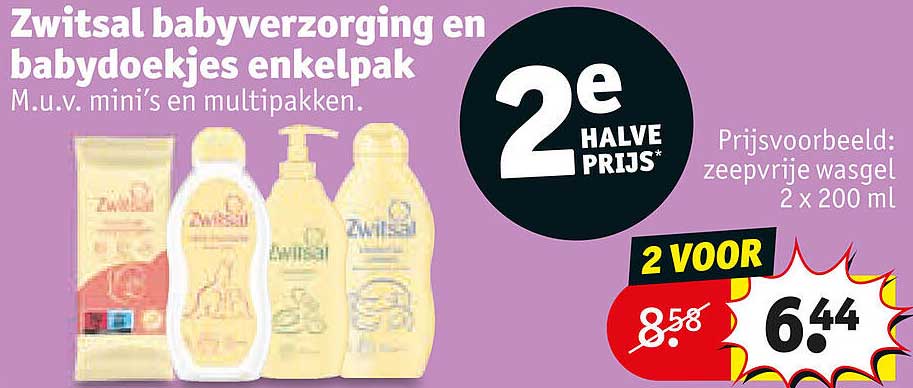 Zwitsal babyverzorging en babydoekjes enkelpak 2e halve prijs