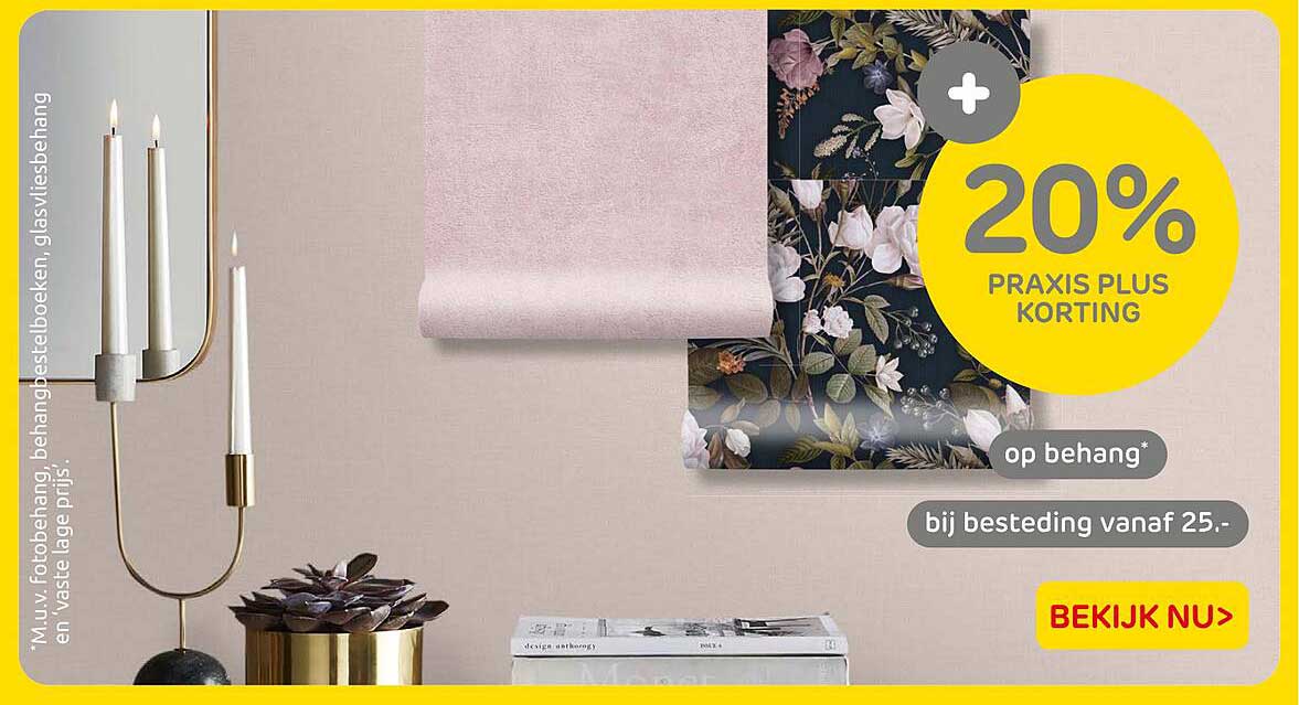 20% PRAXIS PLUS KORTING op behang* bij besteding vanaf 25.-