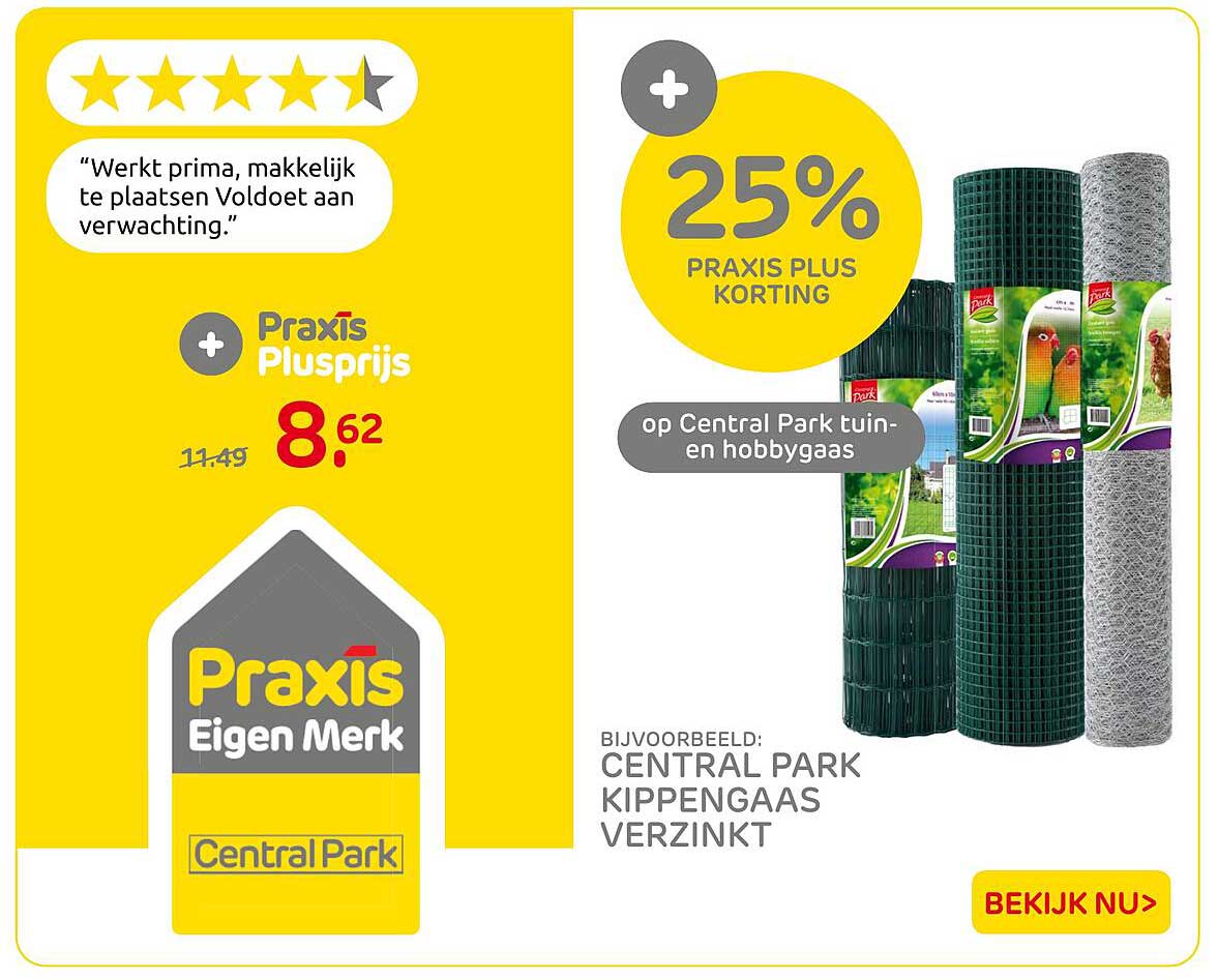 25% Praxis Plus korting op Central Park tuin- en hobbygaas