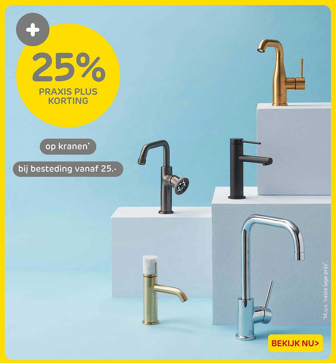 25% Praxis Plus korting op kranen* bij besteding vanaf 25,-