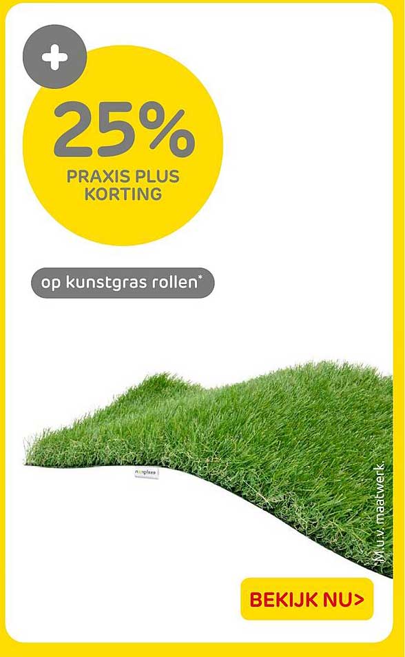 25% Praxis Plus korting op kunstgras rollen*