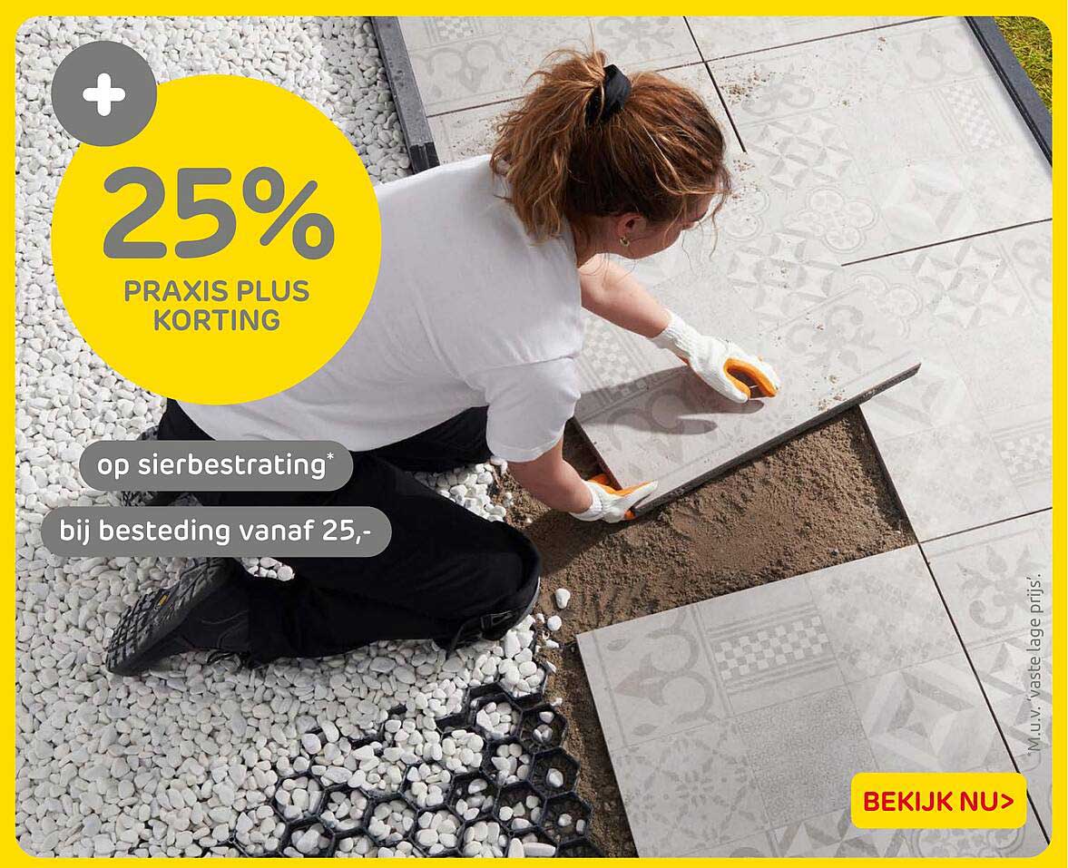 25% Praxis Plus korting op sierbestrating* bij besteding vanaf 25,-