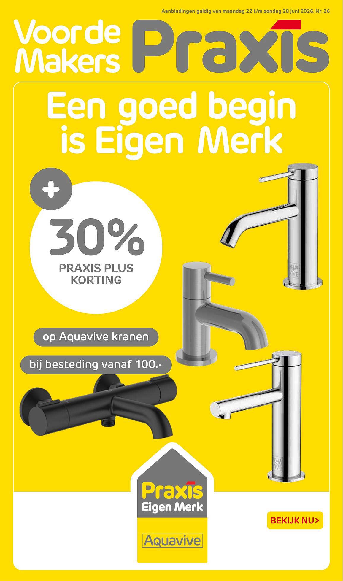 30% Praxis Plus korting op Aquavive kranen bij besteding vanaf 100.-