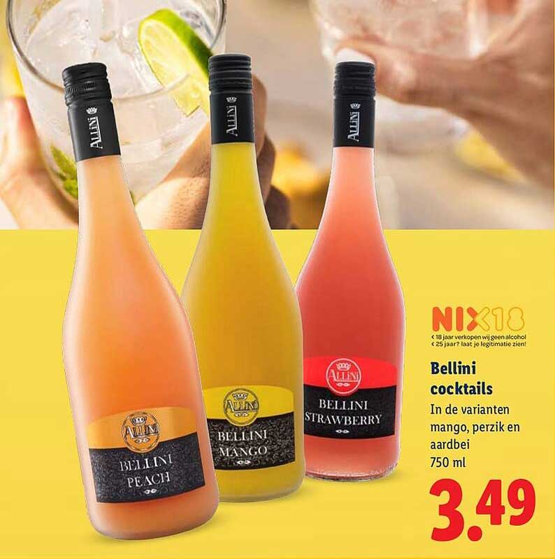 Bellini cocktails In de varianten mango, perzik en aardbei 750 ml