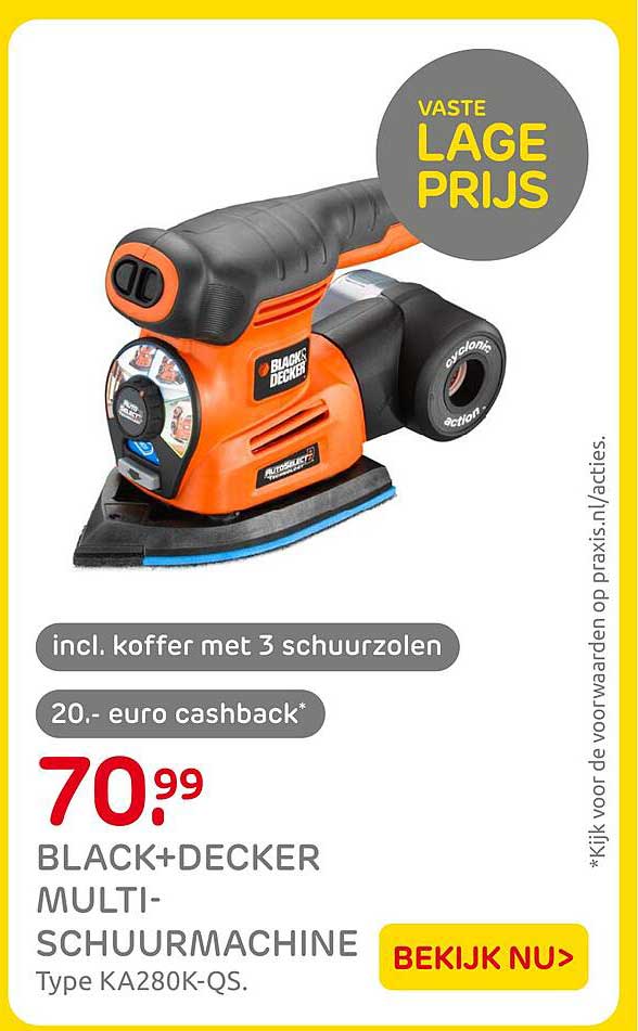 BLACK+DECKER MULTI-SCHUURMACHINE Type KA280K-QS. incl. koffer met 3 schuurzolen 20.- euro cashback* VASTE LAGE PRIJS
