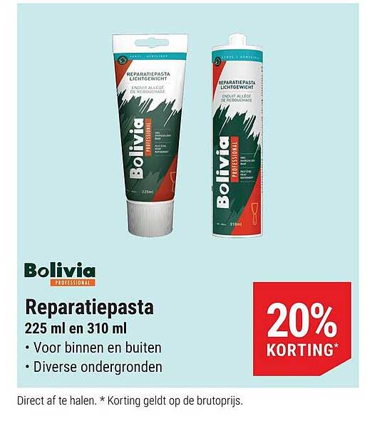 Bolivia Reparatiepasta 225 ml en 310 ml 20% KORTING*