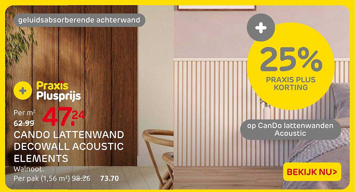 Cando lattenwand Decowall Acoustic elements Walnoot