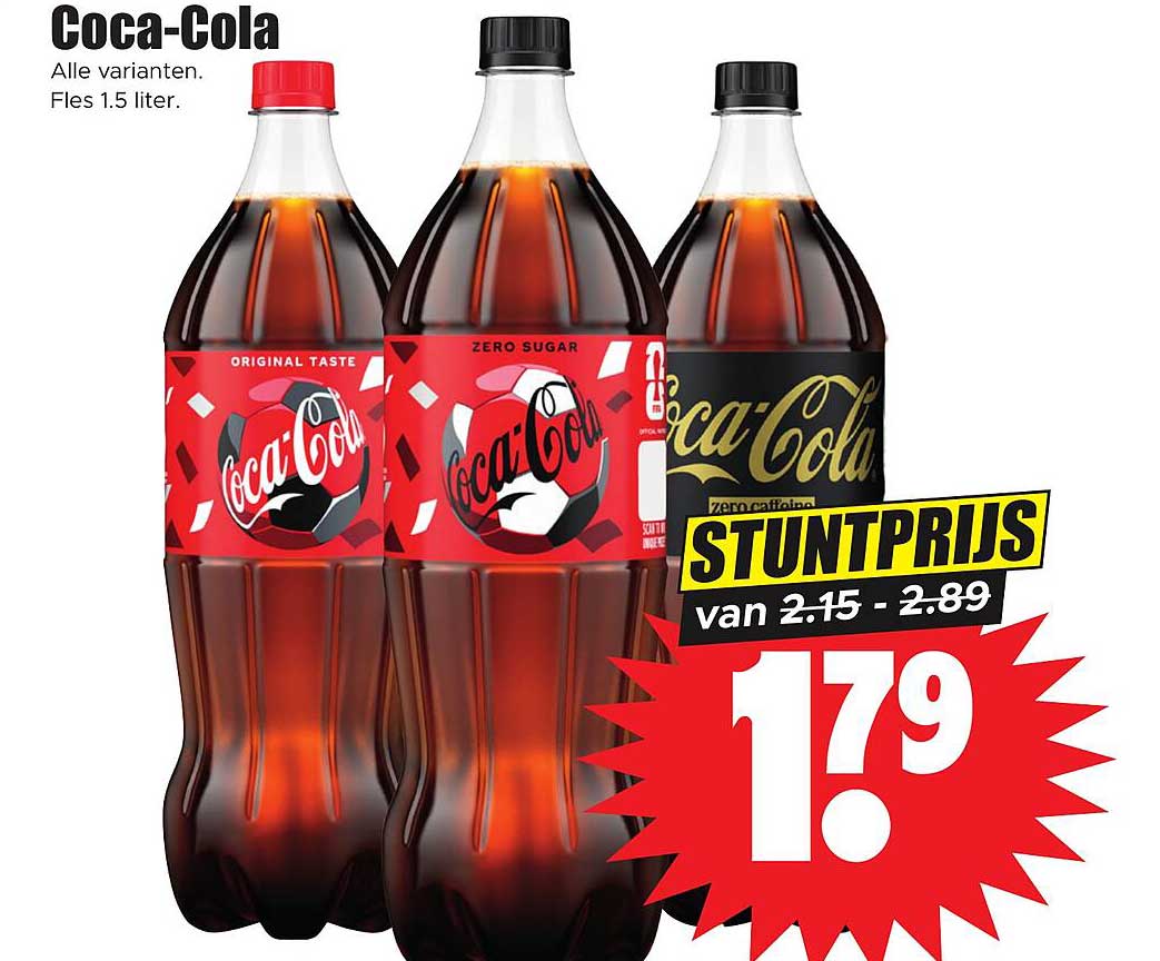 Coca-Cola Alle varianten. Fles 1.5 liter. STUNTPRIJS
