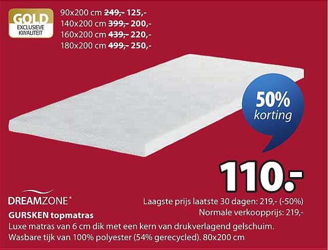 DREAMZONE GURSKEN topmatras 50% korting