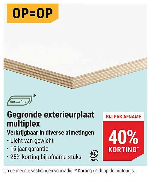 Gegronde exterieurplaat multiplex - BIJ PAK AFNAME 40% KORTING*