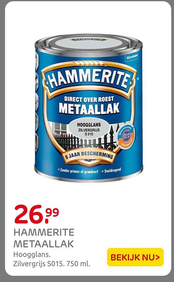 HAMMERITE METAALLAK Hoogglans. Zilvergrijs S015. 750 ml.