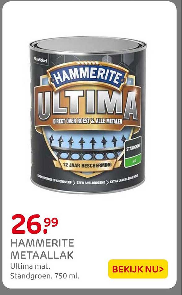 HAMMERITE METAALLAK Ultima mat. Standgroen. 750 ml.