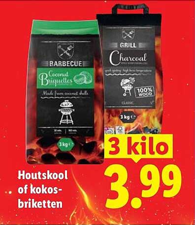 Houtskool of kokosbriketten