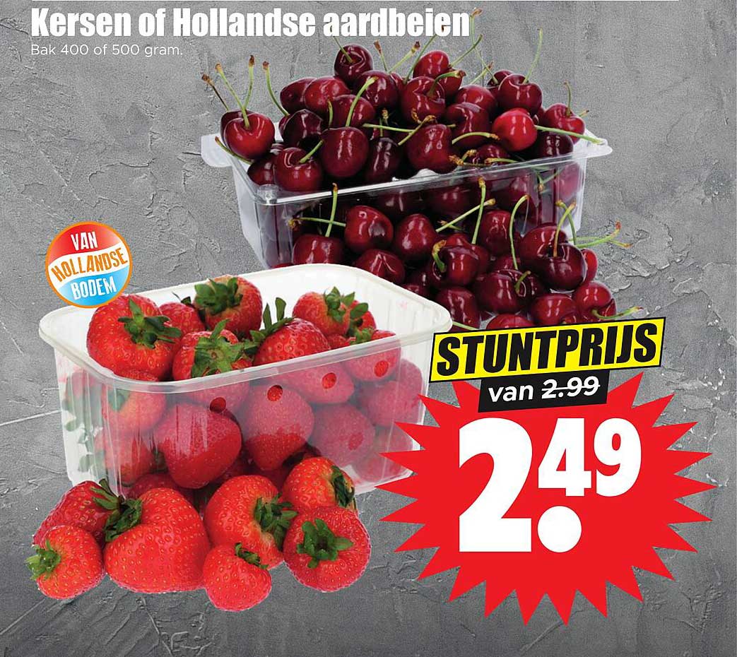 Kersen of Hollandse aardbeien Bak 400 of 500 gram